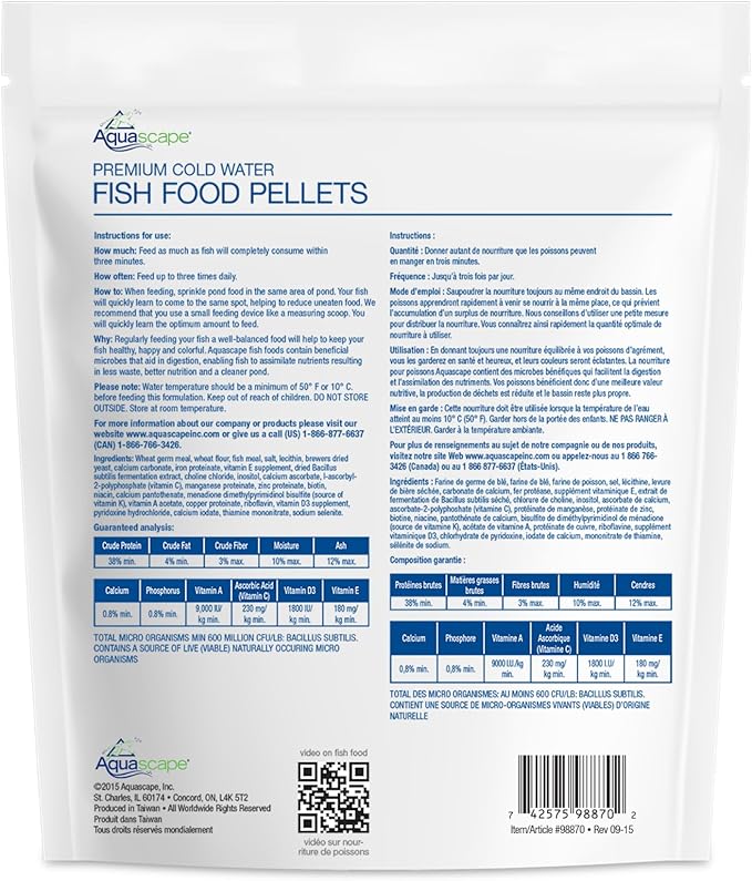 Aquascape 98870 Premium Cold Water Fish Food Pellets for Small to Medium Pond Fish, Medium Pellet, 1.1 Pounds