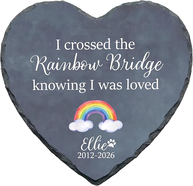 Personalized Pet Memorial Stone, I Crossed the Rainbow Bridge Heart Plaque, Pet Loss Gift for Dogs or Cats Gift (S-18)