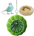 Rattan Birds Nest for Cage Hanging Parakeet House Chewproof Parrot Breeding Bed Small Budgies Hideout Swing Hut Bird Cage Accessories for Lovebirds Cockatiel Conure Finch Canary (Green)