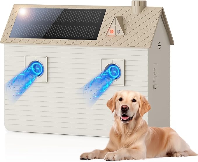 Ultrasonic Dog Bark Deterrent Devices,Anti Barking Device,Dog Barking Silencer Up to 50 FT,3 Modes,Solar and USB Dual Charging Function,Indoor Outdoor for Dogs Training & Behavior Aids,Beige