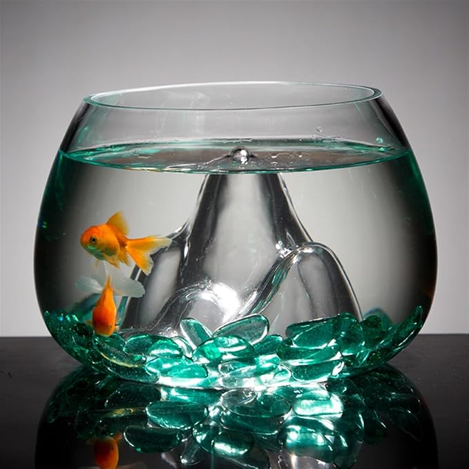 Fish Bowl Creative Desktop Glass Aquarium Tank with Raised Mountain Peak Modeling Decorative Living Room Transparent Glass Aquarium Aquarium Decorative Ornaments for Home Use Aquariums(19x25x16cm)