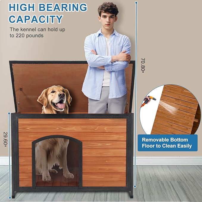 Insulated Dog House Outdoor Weatherproof 43.3" L Large Dog Kennel 6 Sides All-Round Foam Winter for Small Medium Large Dogs with Strong Metal Frame