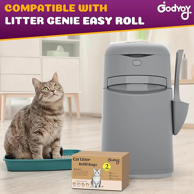 Cat Litter Refill Bags Compatible with Genie Easy Roll Litter Bin, Long Lasting Cat Bag, 7-Layer Odor Control, Leak-Proof & Easy-Tear Design, Extra Waste Refills Bag 2 Rolls - 50 Bags
