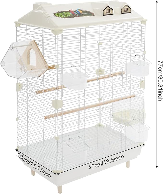 Two-Tier Bird Cage Medium Small Bird Cage Flight Cage with Stand Food Containers 30’’h Bird Cages with Pull Out Tray and Feeder Detachable Pet Flight Birdcage for Parrot Lovebirds (A)