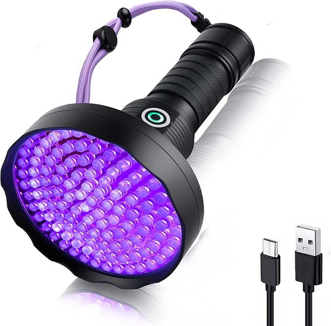 Rechargeable 128 LED UV Flashlight, Black Light for Pet Urine Detector Detection, Professional Black Light for Dog/Cat, Scorpions Hunting, Bed Bug Detection