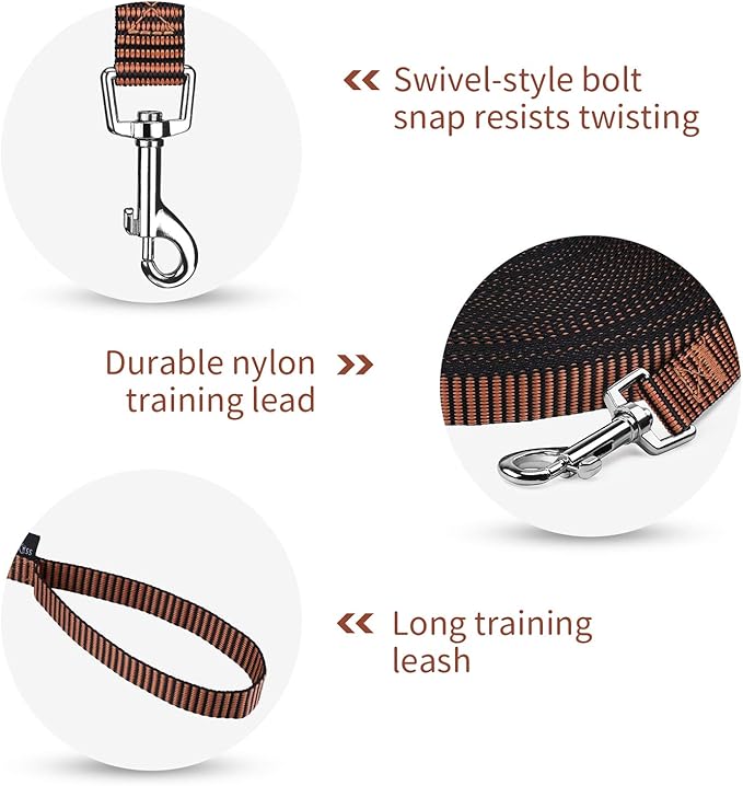 Hi Kiss Dog/Puppy Obedience Recall Training Agility Lead - 15ft 20ft 30ft 50ft 100ft Training Leash - Great for Training, Play, Camping, or Backyard(50ft,Black_Orange)