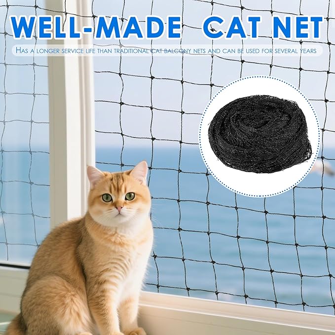 Cat Balcony Nets,10×13ft Carbon Steel Reinforced Anti-Fall Netting for Pets, Cat Safety Net Mesh Fence, Enduring Small Catio for Apartment Balcony Protection