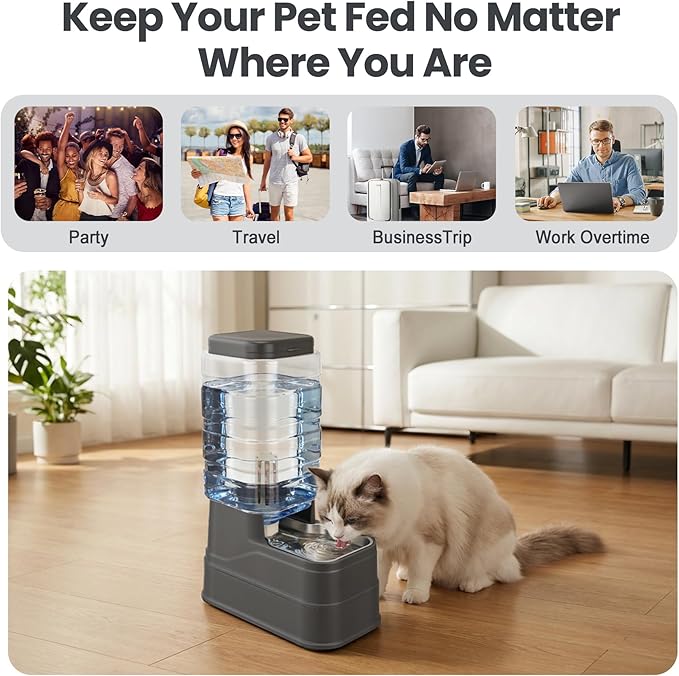 Automatic Dog Water Dispenser Gravity Stainless Steel Water Feeder Cat Waterer Feeder with Wide Mouth Bowl for Small Medium Dog Puppy Kitten (Filter &Ice Pack Included) 2.2Gallon Gray