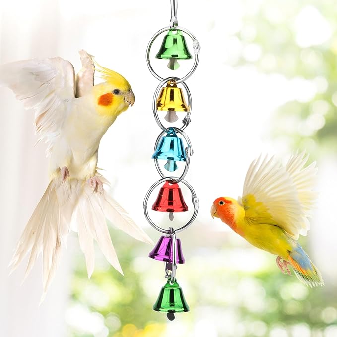 Hypeety Parrot Chew Toys Swing Colorful Bells Chandelier Bird Hanging Toy Parrot Cage Craft Toys Cages African Grey Conure Cockatiel Hanging Bell C
