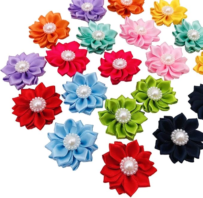PET SHOW 10pairs Flower Small Dogs Hair Bows with French Barrette Hair Clips Cat Puppy Party Birthday Grooming Hair Accessories 10 Colors