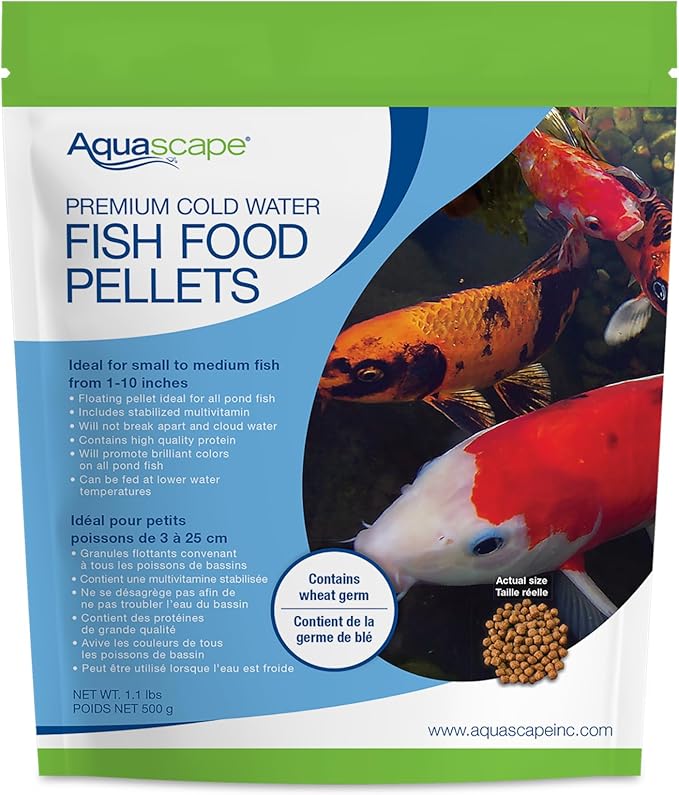 Aquascape 98870 Premium Cold Water Fish Food Pellets for Small to Medium Pond Fish, Medium Pellet, 1.1 Pounds