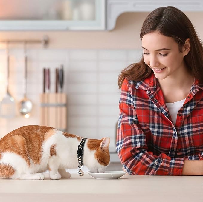 2PCS Breakaway Cat Collars with Bell Cute Kitty Glow in The Dark Adjustable Kitten Collars 6.9-10.7 Inch(Brown&Black)