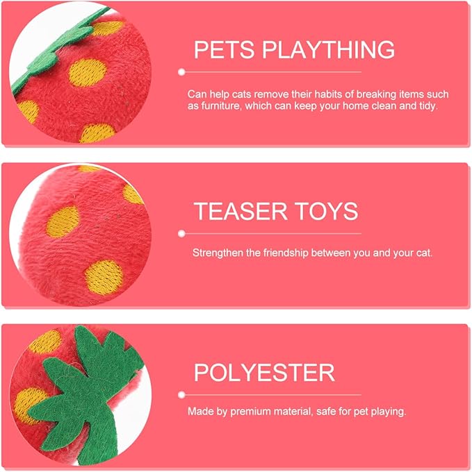 10 Pack Strawberry Cat Toy - Interactive Plush Chew Toys for Indoor Cats and Small Dogs - Cute Fruit Catnip Scented Kitty Teething Supplies for Valentine's Day Pet Gift