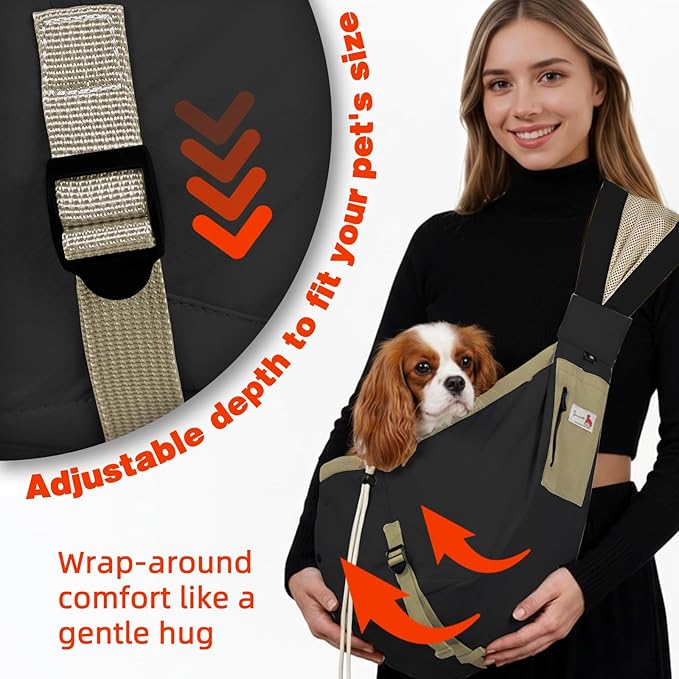 Dog Carrier Sling,Dog Carriers for Small Dogs & Cats Under 20 lbs,Puppy Carrying Backpack Pet Purse with Pockets,Adjustable Shoulder Strap,Hands Free for Travel (Black)