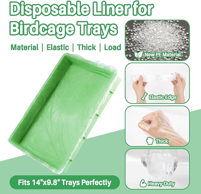 Disposable Bird Cage Liner - 40PCS Elastic Plastic Small Animal Cage Liners Waterproof Easy to Clean Leakproof for Portable Birdcage Litter Box Liners for Parakeet Hedgehog Hamster (14x9.8in)