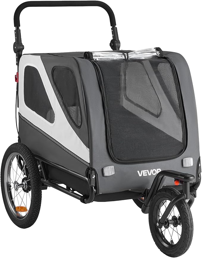 VEVOR Dog Bike Trailer, Supports up to 66/88/100 lbs, 2-in-1 Pet Stroller Cart Bicycle Carrier, Easy Folding Cart Frame with Quick Release Wheels, Universal Bicycle Coupler, Reflectors, Flag
