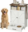 Dog Feeding Station with Storage Cabinet, Raised 2 Elevated Dog Bowls with Hidden Drawer, Pet Feeder Organizer with 3 Side Hooks, Large Capacity Dog Food Storage Cabinet