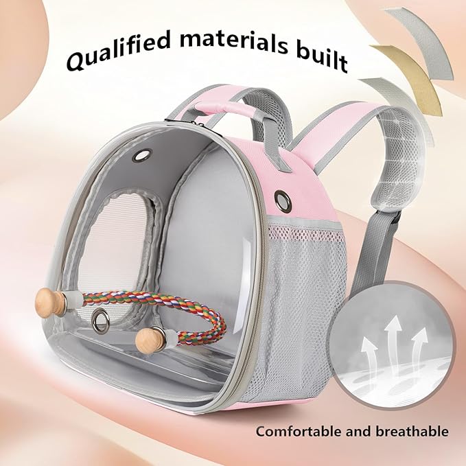 Small Bird Travel Backpack Carrier Cage, Backpack to Transport Backpack Carrier with Metal Tray Stand Perch for Parakeet Cockatiel Budgies Vet Carry Book Bag Green