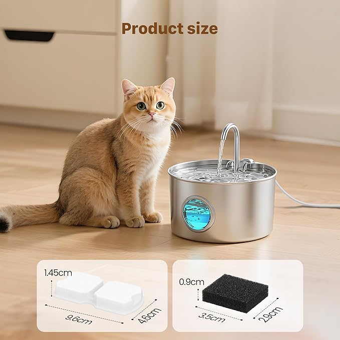GIOTOHUN Pet Water Fountain Filter: 50 Cat Water Fountains Filter - 25 Carbon Filters & 25 Foam Filters - Suitable for GIOTOHUN Stainless Steel Cat Fountain S11