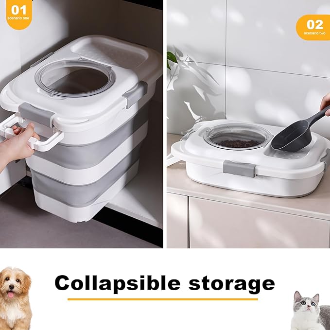 2pack 25 lbs Dog Food Storage Container,Collapsible Dog Food Container with Scoop,Pet/Dog/Cat/Bird Food/Cat litter Storage Containers to Keep Dry,Easy to Move.(Black+white)