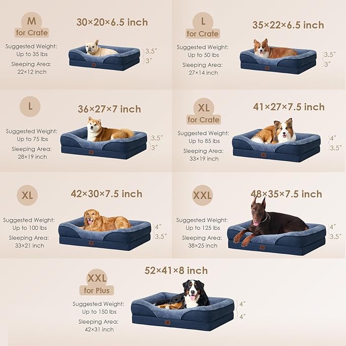 EHEYCIGA Orthopedic Dog Bed for Large Sized Dog, 41x27x7.5 Inch Large Memory Foam Dog Couch Bed with Sides, Waterproof Liner & Washable Removable Cover, Bolster Pet Sofa, Navy