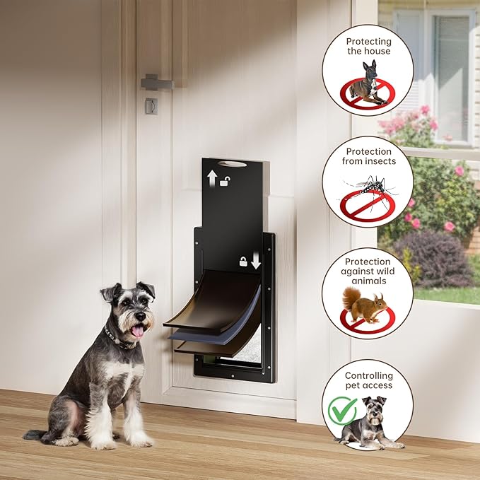 3-Flap Dog Door, Doggy Doggie Door, Cat Door for Install in Interior and Exterior Doors or Wall, Insulation Layer, 2 Magnetic Flaps, Closing Panel, Never Rust, for Pets Up to 45lb (Medium)