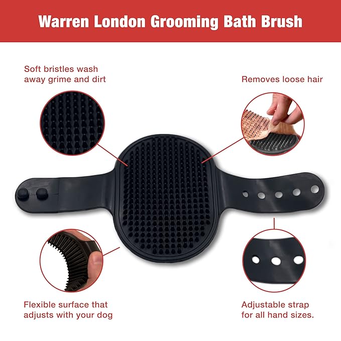 Warren London 2-in-1 Bath & Groom Brush for Dogs & Cats – Black Silicone Scrubber & Applicator for Shampoo, Hydrating Butter or Leave-In Conditioner – Gentle Massaging Grip