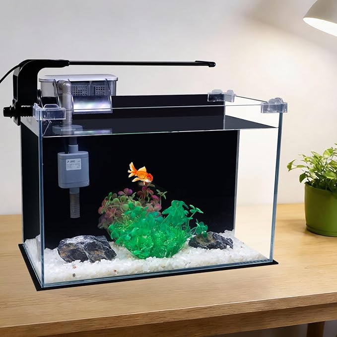 FS&AQ 2.5 Gallon Betta Fish Tank with Filter Light and Lid Small Aquarium Starter Kit Perfect for Desktops Offices or Beginners