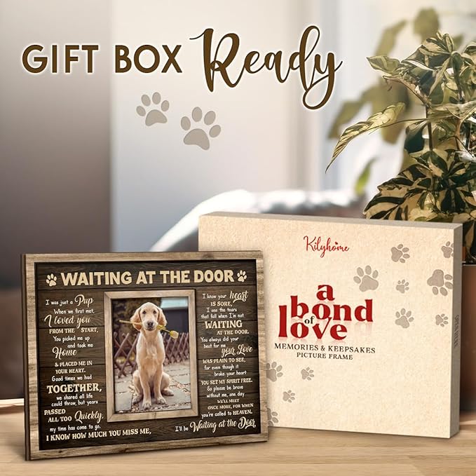 Dog Memorial Frame - Waiting at The Door Wooden Picture Frame for Pet Loss, 8''x10'' - Pup Remembrance Keepsake, Bereavement Decor Home, Sympathy Gift for Pets Owner, Dogs Mom