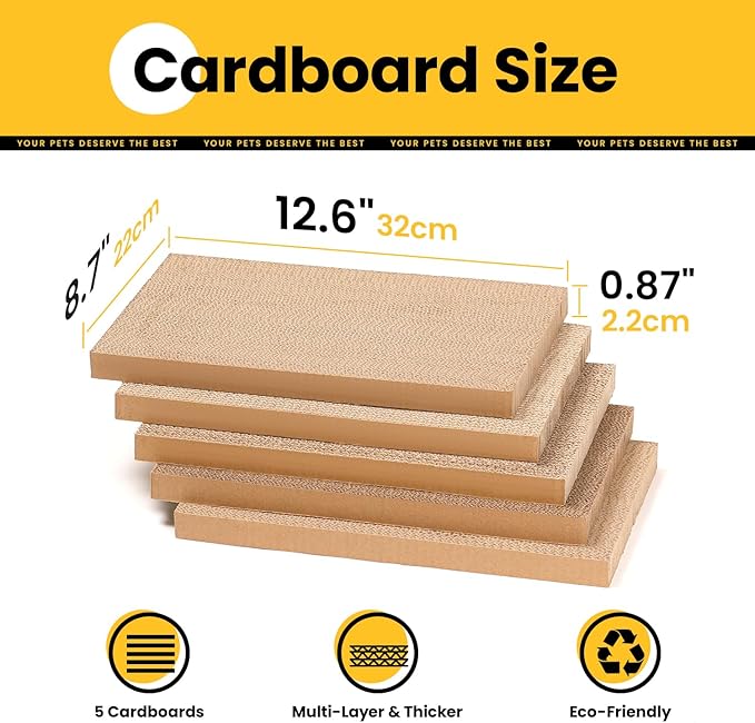 Cat Scratcher Box with Heavy-Duty Double-Sided Cardboard Pad, Cardboard Lounger, Interactive Hole Design, Cat Bed for Indoor Cats, White, Medium - 5 Pack