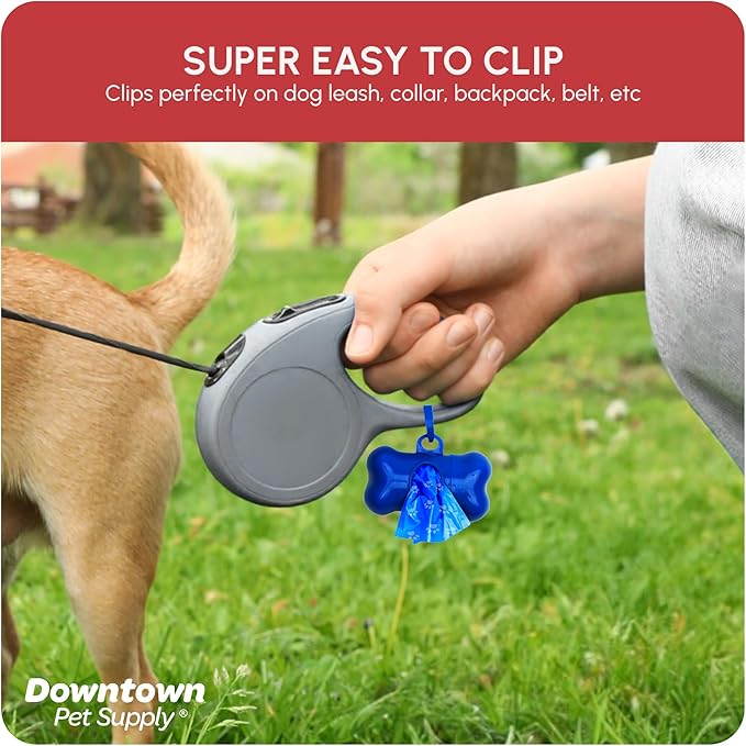 Downtown Pet Supply Poop Bags for Dogs with Dispenser, 180 Count - Leak-Proof Dog Waste Bags and Bone-Shaped Dog Poop Bags Holder for Leash - Rainbow with Paw Prints, 12.5" x 8.5"