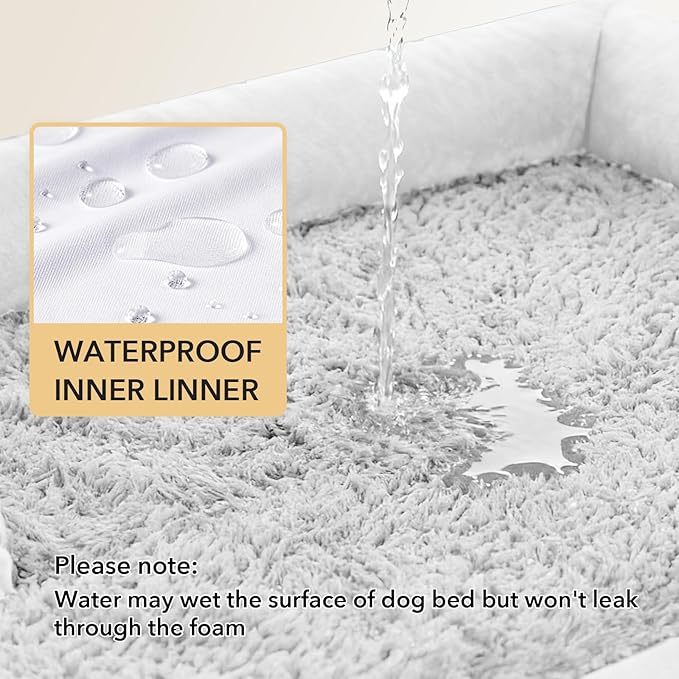 Orthopedic Dog Beds for Extra Large Dogs, Waterproof Egg Crate Foam XL Dog Bed with Sides 41x27Inch, Washable Big Dogs Couch Beds with Removable Cover and Nonskid Bottom, Grey White