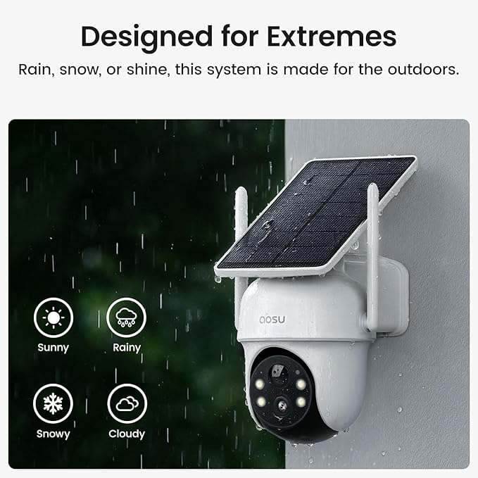aosu Security Cameras Outdoor Wireless, 2 Cam-Kit, No Subscription, Solar-Powered, Home Security Cameras System with 360° Pan & Tilt, Auto Tracking, 2K Color Night Vision, Easy Setup, 2.4 & 5GHz WiFi