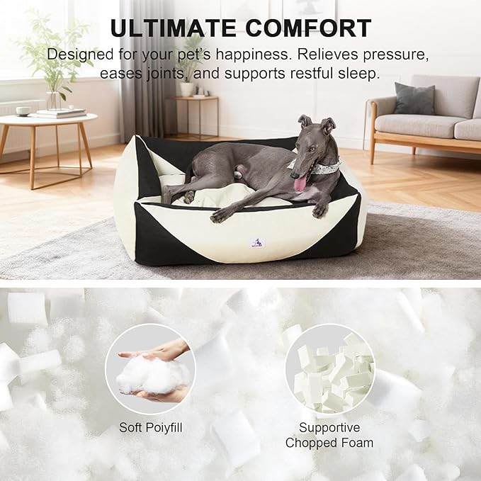 Washable Rectangle Dog Bed with Removable Cover, Color-Block Gingham Cotton Large Dog Sofa, Durable Breathable Scratch Resistant Pet Bed, Large