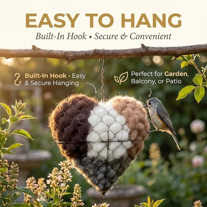 Handmade Fiber Bird Nesting Heart & Bird Nesting Material – Natural Filler for Bird Nest, Hummingbird Houses & Outdoor Shelters | Premium Bird Cage Accessories & Nesting Supplies