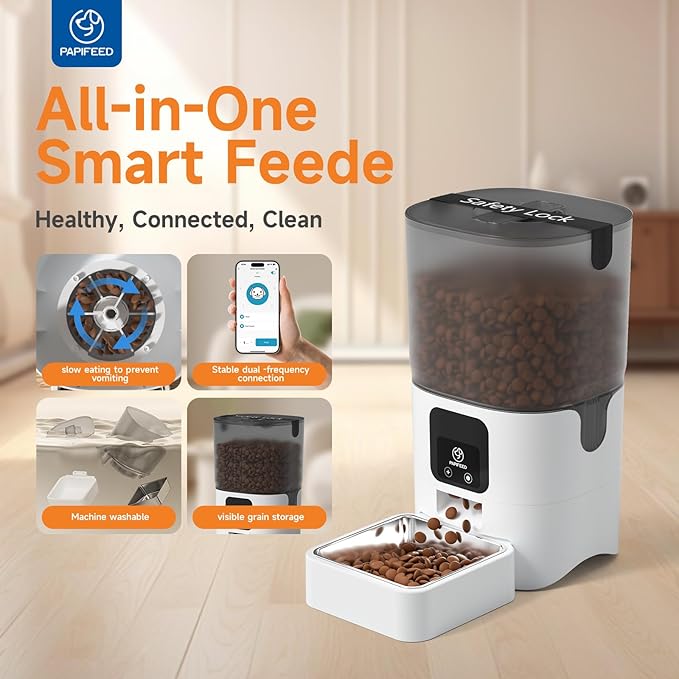 PAPIFEED 5G WiFi Automatic Cat Feeders: Smart Automatic Cat Food Dispenser with Slow Feeding Mode, Detachable for Easy Cleaning, Pet Feeder with Alexa, 1-30 Meals Per Day for Multiple Pets (6L/25 Cup)