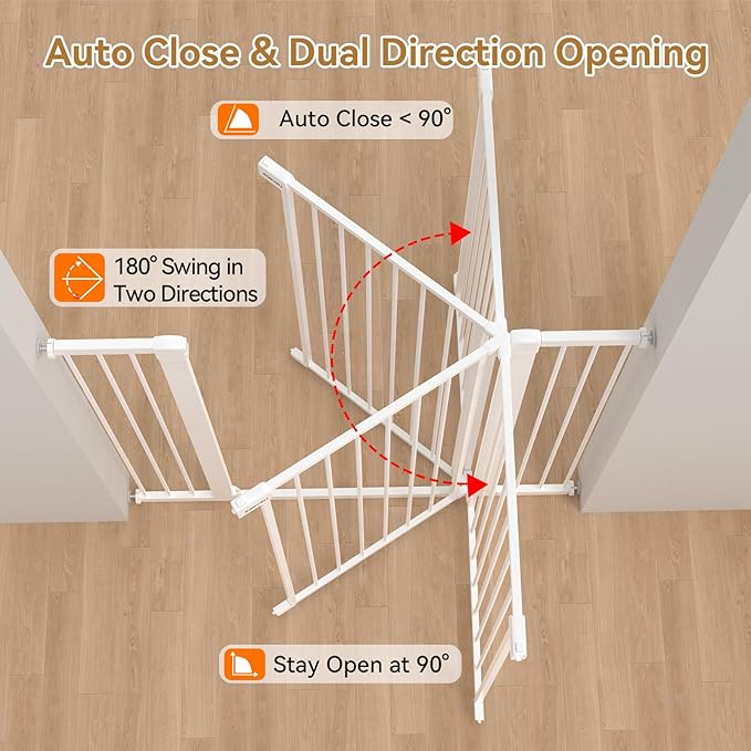43 inch Tall Safety Dog Gate Adjustable 29.7-57 inch Extra-Wide Metal Pet Gate Drill-Free Pressure-Mount Installation kit Self-Closing Cat Gate for Stairwells、Doorways（White）