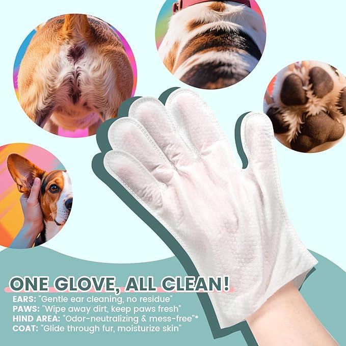 400 Unscented Pet Wipes for Paws and Butt Plant Based Hypoallergenic Pets Cleansing & Deodorizing Anal Gland Hygienic Puppy Wipes for Dogs (50 Count-Glove Wipes, Unscented)