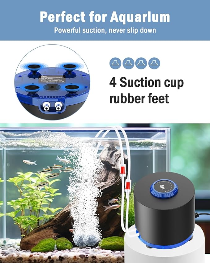 AQQA Aquarium Air Pump, Quiet Powerful Fish Tank Air Pump 3W/6W/10W with Stainless Steel Dual Outlet, Adjustable Oxygen Aerator Pump with Air Stone Bubbler for Fish Tank Up to 200 Gallon 10W (Tubby)