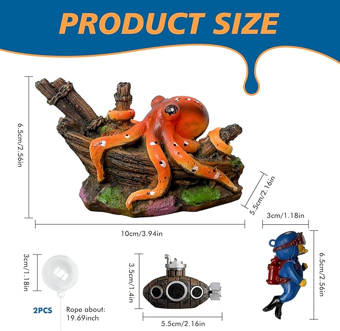 3Pcs Small Fish Tank Decor: Octopus Decorations and Floating Fish Tank Decoration for Small Aquariums