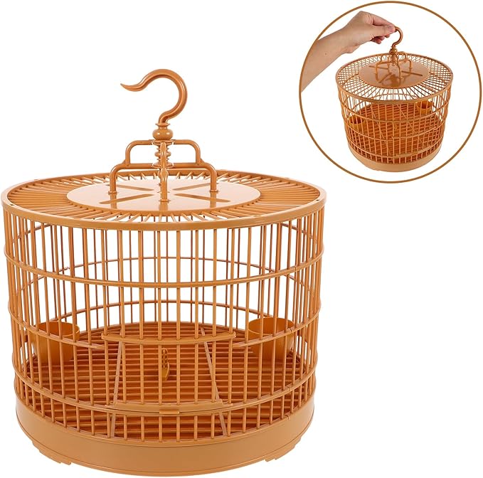 Milisten Hanging Parrot Bird Cage Small Round Plastic Birdcage with Feeder and Hook for Parakeets Finches Cockatiels 14.17In Bird House Carrier