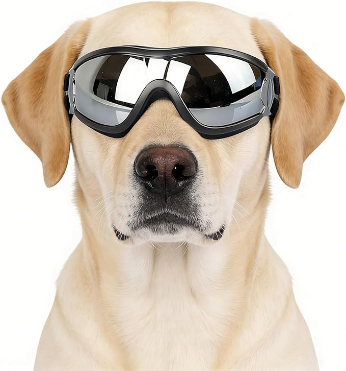 Namsan Dog Goggles Large Breed, UV-Protection Doggie Sunglasses for Medium to Large Dogs, Outdoor Dog Eye Protection, Anti-Fog Anti-Dust Windproof Snowproof, Adjustable Straps, Black