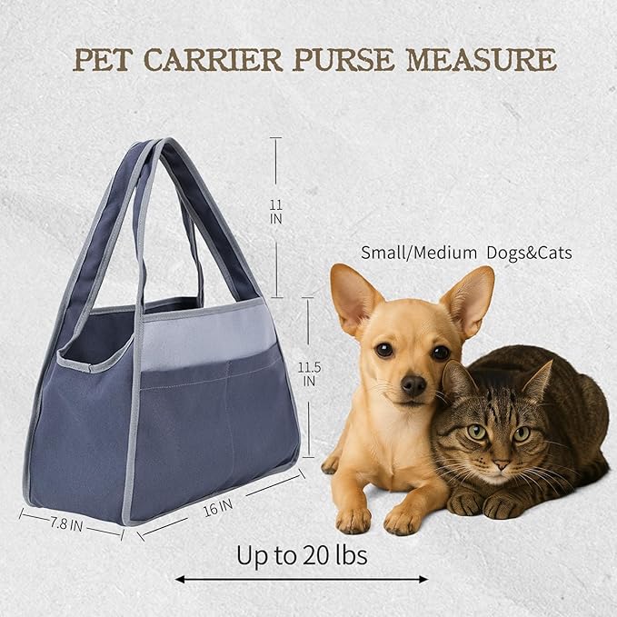 Dog Cat Purse Carrier for Small Pets, Dog Carrier with Secure Harness Clip, Zipper Closure Small Dog Cat Bag Carrier for Pets-Blue, Up to 15 Lbs