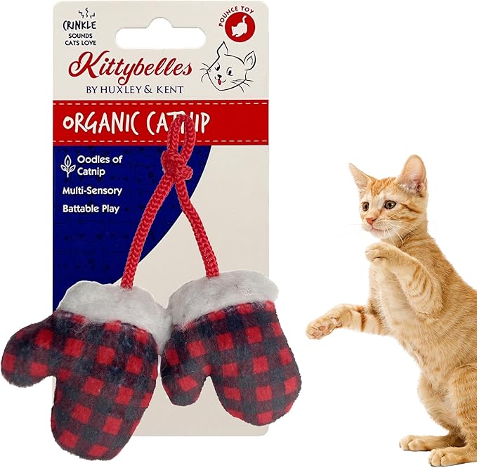 Huxley & Kent Plush Cat Toy - Holiday Interactive Catnip Toy for Cats & Kittens - Soft with Crinkle & Catnip - Fun Indoor Play - Mittens for Kittens