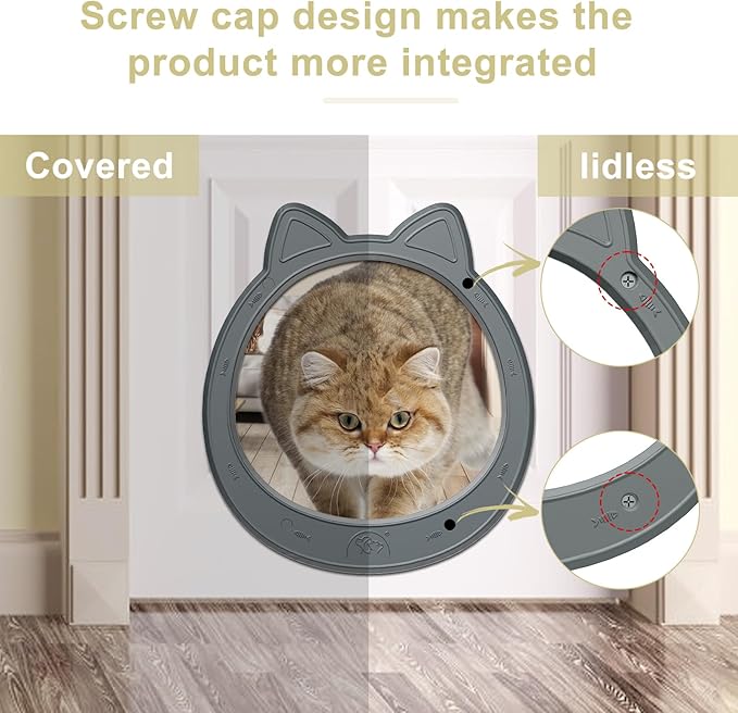 Large Cat Door Interior Door, No-Flap Cat Door for Interior Door, Pet Door for Cats, Easy DIY Setup, No Training, Up to 22 LBS, Easy to Install(Smoky Gray)