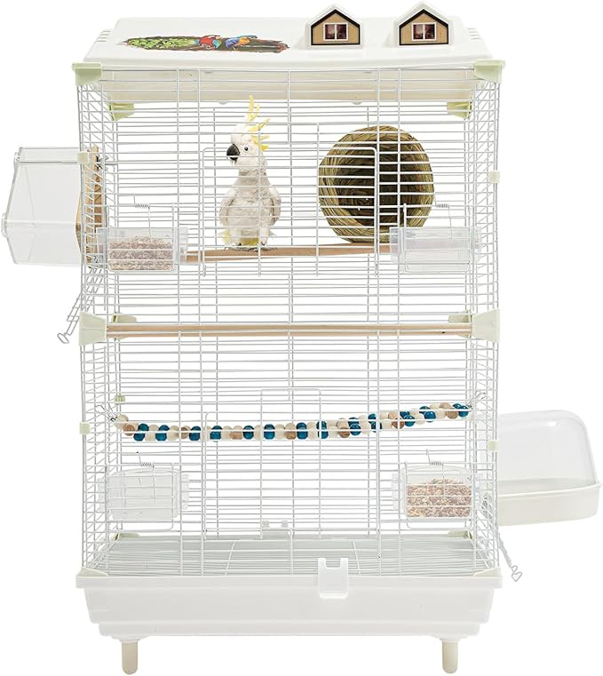 30 Inch Iron Bird Cage with Stand for Parakeets Cockatiels Conures Lovebirds Parrots, Two-Tier Metal Birdcage for Small to Medium Birds, Easy Access Double Doors
