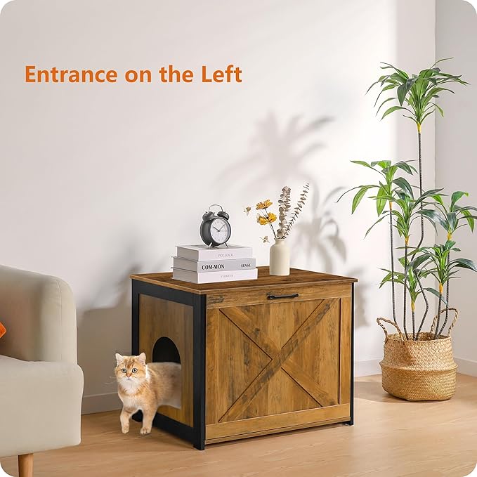 Dwanton Cat Litter Box Furniture Hidden, Cat Litter Box Enclosure, Reversible Entrance Can Be on Left or Right Side, Indoor Cabinet, Wooden Washroom, End Table, Nightstand, Warm Brown, 27.6" L