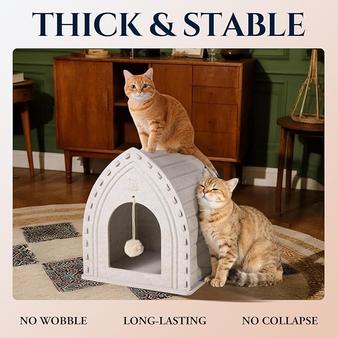 Apasiri Cat Houses for Indoor Cats: Cozy Indoor Pet Shelter with No-Tool Assembly, Thermal Enclosed Cathouse & Scratcher House for Anxious Kittens, 11.6x11.6x13.8 Inches