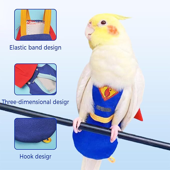 Bird Diaper Cockatiel Clothes Flight Suite, Reusable Parrot Nappy with Waterproof Inner Layer (Blue-L)