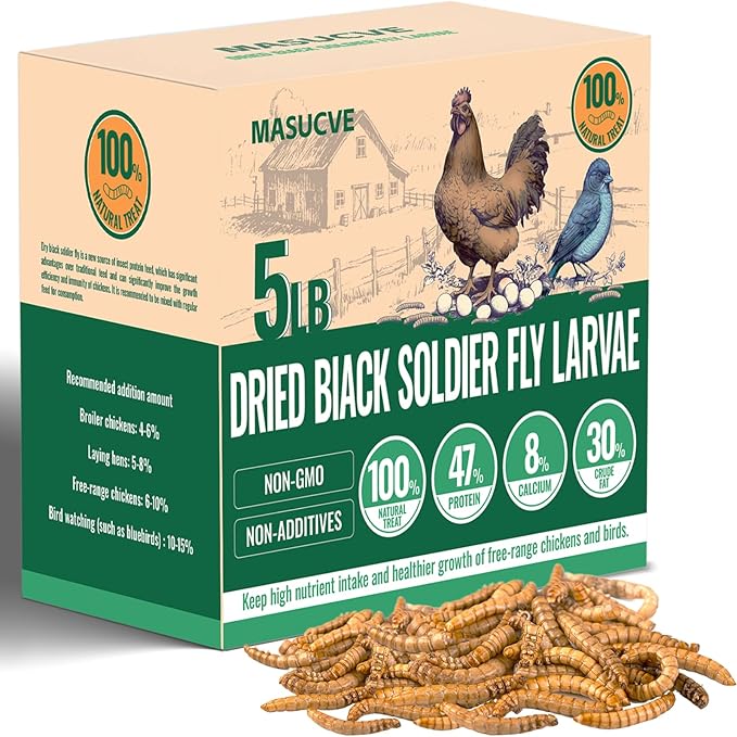 Black Soldier Fly Larvae Worms for Chickens, 5LB, 100% Natural Non-GMO BSFL Chicken Food, More Calcium Than Dried Mealworms, High Protein Chicken Treats for Layer Hens, Wild Birds, Ducks
